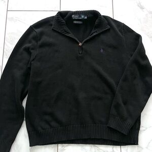 Vintage Polo Ralph Lauren Black Quarter Zip Sweater Purple Pony